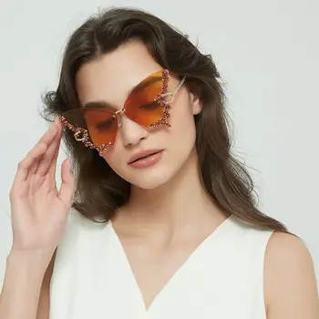Винтажные очки Y2K с бриллиантами, женские солнцезащитные очки большого размера, блестящие солнцезащитные очки с бабочками, фиолетовые солнцезащитные очки для женщин