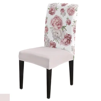 Винтажные цветы, Розовый Пион, белые чехлы для обеденных стульев, эластичный чехол для сиденья из спандекса для свадебной кухни, банкетной вечеринки, чехол для сиденья
