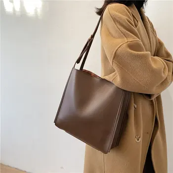 Высококачественная женская сумка-тоут через плечо из искусственной кожи Дизайнерские роскошные сумки-тоут Большой емкости Женская однотонная сумка для покупок