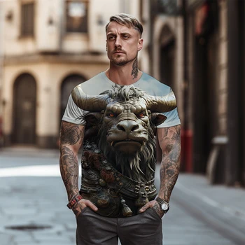 Высококачественная модная мужская футболка, Уличная Повседневная мужская футболка Оверсайз, Новая футболка с 3D рисунком свирепой Говядины
