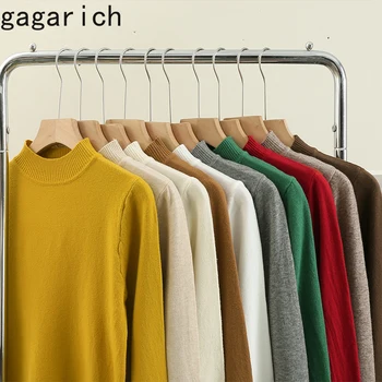 Вязаный свитер Gagarich с полувысоким вырезом 2023, осенний Женский Корейский темперамент, однотонные облегающие топы с длинными рукавами