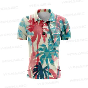 Гавайское мужское поло с коротким рукавом, одежда с 3D принтом кокосовой пальмы, Новая мужская модная уличная футболка с отворотом, Летняя футболка оверсайз