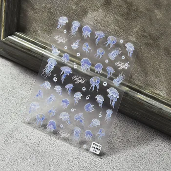 Голубая медуза 5D наклейка для ногтей с надписью 3D Ультратонкие наклейки Летний океан Наклейки для маникюра в морской тематике