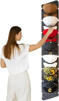 Дверной органайзер для шляп, вешалка для шляп из нетканого материала для защиты от пыли на стене | держатель для шляп с 7 карманами, держатель для мячей, вешалка для хранения шляп для дома W