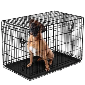 Двухдверный складной ящик для собак из металлической проволоки с перегородкой, XX-Large, 48 