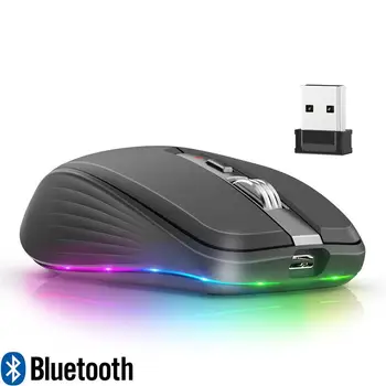Двухрежимная перезаряжаемая беспроводная мышь Bluetooth 2.4 G, RGB Мышь с отключением звука для Windows Mac IOS Android, ноутбук, планшетный телефон, ПК