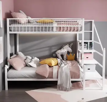 Двухъярусная кровать из кованого железа Небольшая квартира современная простая высокая и низкая кровать Двухъярусная кровать железная кровать двухъярусная кровать