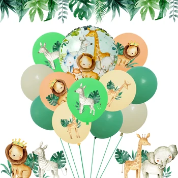 День рождения в сафари с животными в джунглях, Латексные воздушные шары, украшение для детского душа, воздушные шары для вечеринки в честь дня рождения 1-го ребенка с дикими животными
