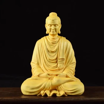 Деревянная статуя буддиста Шакьямуни, ручная резьба по дереву, китайская статуя Будды, украшения Фэн-шуй для дома, гостиной, спальни
