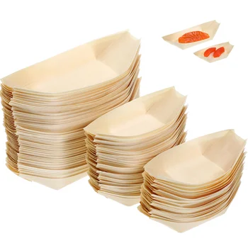 Деревянный каяк Бамбуковые миски для раков Лодка для рыбных блюд Рожки для колбасных изделий Одноразовые столовые приборы для еды