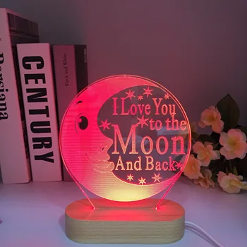 Деревянный ночник New LOVE Moon 3D, настольная лампа для умного дома, энергосберегающая светодиодная лампа, простые модные светильники для вечеринки