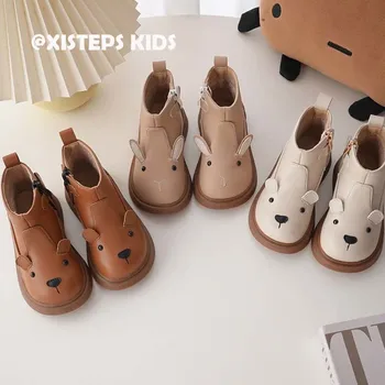 Детские ботильоны с милыми животными для мальчиков и девочек, коллекция 2023 года, осенне-зимние модные ботинки из теплого плюша для детей от 1 до 7 лет
