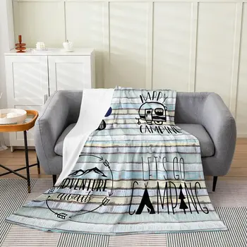 Детское фланелевое флисовое одеяло для кемпинга на колесиках, пушистое одеяло на тему веселого кемпинга для кровати, дивана-кушетки, всесезонный мультфильм