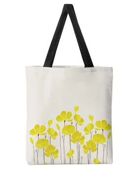 Желтая акварельная маковая женская холщовая сумка-тоут для покупок большой емкости, многоразовые эко-сумки на плечо для девочек, женские женские сумки на плечо для студентов
