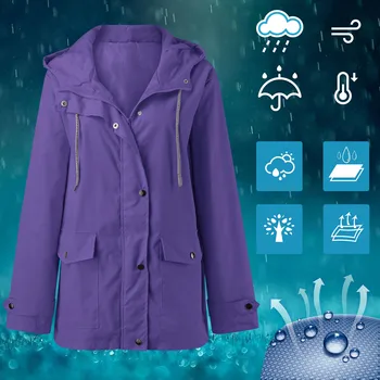 Женская осенне-зимняя уличная простая модная куртка с перфорацией на молнии и пуговицах, ветрозащитная водонепроницаемая ветровка, пальто с капюшоном