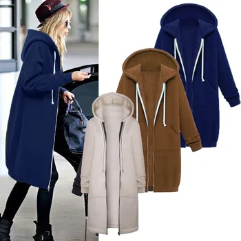 Женская повседневная Длинная куртка с капюшоном на шнурке, карманы на молнии, куртка на молнии, пальто