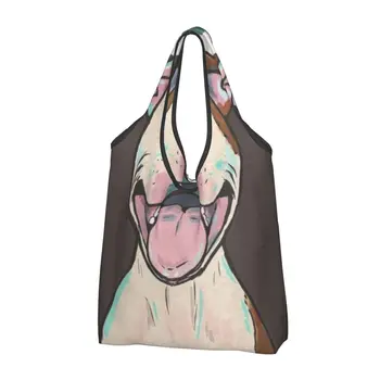 Женская повседневная сумка для покупок с мультяшной улыбкой Питбуля, большая вместительная сумка-тоут, портативная сумка для хранения, складные сумки