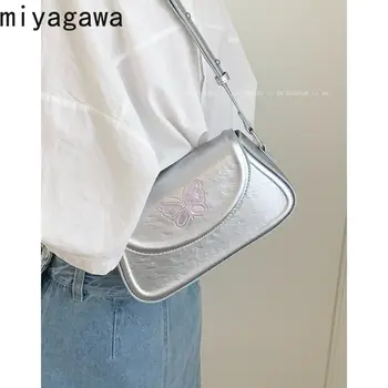 Женская сумка Miyagawa Korean Y2k, новинка 2023 года, модная Серебристая сумка подмышками, Женская шикарная сумка с бабочкой через плечо на одно плечо