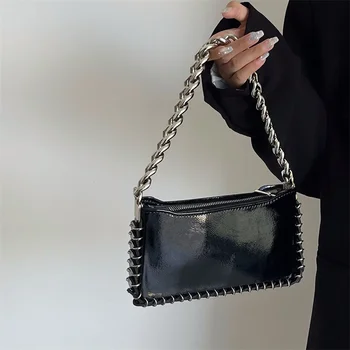 Женская сумка на цепочке под мышками, глянцевая лакированная кожа, маленькие квадратные сумки-мессенджеры для горячих девушек, универсальные сумки-портмоне.