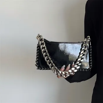 Женская сумка на цепочке подмышками, глянцевая лакированная кожа, маленькие квадратные сумки-мессенджеры для горячих девушек, модные универсальные сумки-портмоне