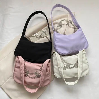 Женская сумка подмышками, модная сумка-хобо с цепочкой-бабочкой, сумка-хобо из искусственной кожи, однотонная простая повседневная элегантная сумка-тоут для покупок