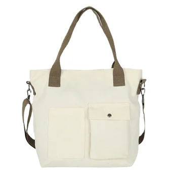 Женская холщовая сумка Однотонная дизайнерская повседневная сумка на одно плечо Хлопковая Многоразовая пляжная сумка для покупок большой емкости