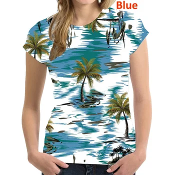 Женские летние футболки с пальмовым узором, гавайские повседневные футболки с коротким рукавом и круглым вырезом, женские креативные персонализированные топы