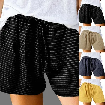 Женские летние хлопковые повседневные шорты в полоску с карманами