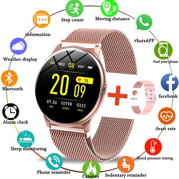 Женские мужские смарт-часы LIGE 2020 с цветным экраном и стальной лентой, водонепроницаемые спортивные часы для фитнеса, отслеживающие частоту сердечных сокращений и кровяное давление