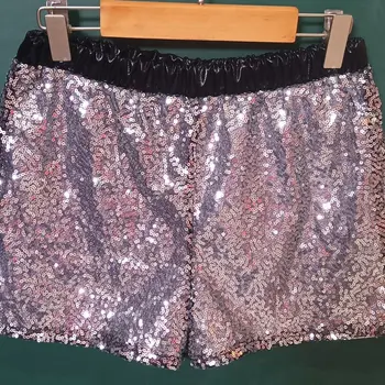 Женские сексуальные шорты для вечеринок и клубов с блестящими серебряными блестками, облегающие плавки для танцевальной сцены, шикарные короткие брюки