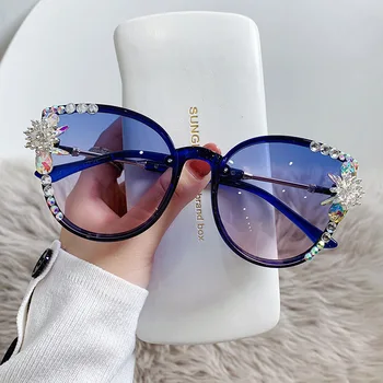 Женские солнцезащитные очки, Женские Брендовые дизайнерские роскошные солнцезащитные очки со стразами 