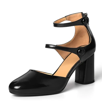 Женские элегантные черные туфли Mary Janes из лакированной коровьей кожи 2023 года, женские весенне-осенние туфли с ремешком на молнии и круглым носком