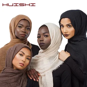 Женский головной платок в виде хиджаба, мусульманская повязка на голову Для женщин, Хиджабы, Хлопчатобумажные шарфы Оптом, Женский шарф в складку, Женский Мягкий головной платок, Твердый
