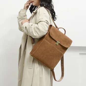 Женский рюкзак из мягкой кожи в стиле ретро, школьные сумки для путешествий на открытом воздухе, PU, большая емкость, однотонные простые повседневные Модные школьные сумки