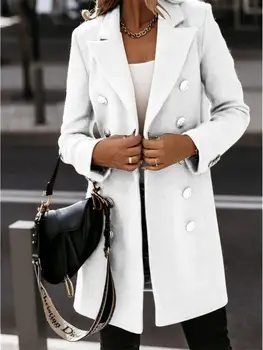 Женское шерстяное пальто, осенне-зимнее Новое двубортное модное повседневное пальто больших размеров с воротником для костюма