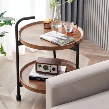 Журнальный столик в гостиной, чайные столики в скандинавском стиле, Передвижная двухслойная полка на колесиках, креативные приставные столики, Дизайнерская мебель для гостиной
