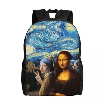 Звездная ночь от Моны Лизы и Винсента Ван Гога, рюкзак для ноутбука, модная сумка для книг для школы, сумка для художественной живописи для студентов колледжа