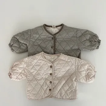Зимнее новое детское теплое пальто с длинными рукавами, однотонная детская повседневная куртка, утепленная одежда для мальчиков и девочек, детское свободное ветрозащитное пальто 2023