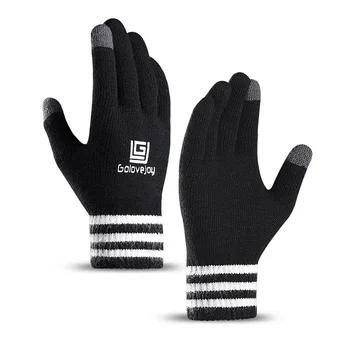 Зимние мужские Вязаные перчатки с сенсорным экраном, Высококачественные Шерстяные Однотонные перчатки, мужские Варежки, Теплые Флисовые Спортивные перчатки для верховой езды
