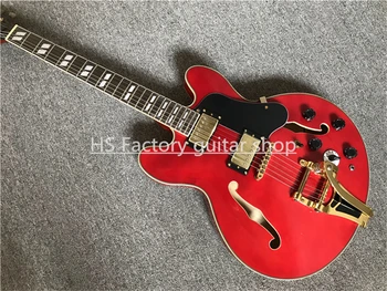 Изготовленная на заказ электрогитара, джазовая гитара с двойным отверстием F, накладка из розового дерева, большой вибрато-бридж, красный корпус