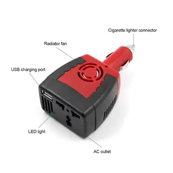 Инвертор мощностью 150 Вт от постоянного тока 12 В до переменного тока 220 В, адаптер напряжения в автомобильной розетке с USB-портами для зарядки 0,5 А.