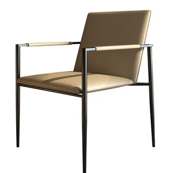 Итальянский обеденный стул для домашнего использования С подлокотниками, кресло для отдыха, Современный стул с простой спинкой, Кожаная мебель 2023