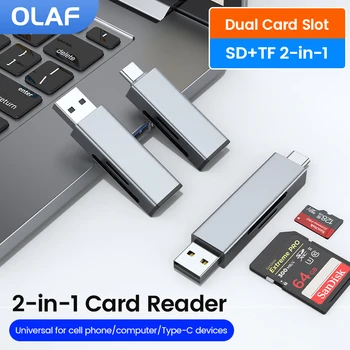 Кард-ридер Olaf 2 в 1 USB 2.0 и Type C к SD TF Адаптер Для Карт Памяти Для Портативных ПК, Мобильных Телефонов, Устройств Type C, Считыватель смарт-Карт