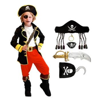 Карнавальный костюм пиратского капитана Для мальчиков, карнавальная маскарадная одежда с реквизитом, Шляпа, костюмы на Хэллоуин, детские комбинезоны