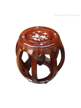 Китайский антикварный табурет для барабана из цельного дерева, круглый табурет из красного дерева, табурет для сидения на подставке для барабана из розового дерева, табурет для чайного столика в гостиной