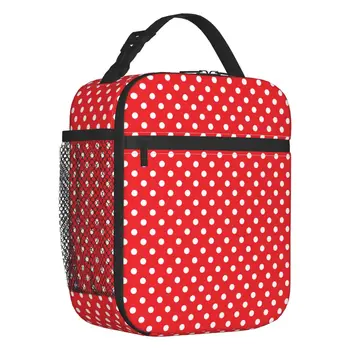 Классическая женская сумка для ланча с изоляцией в красный и белый горошек, портативный холодильник, термос для ланча, офис, работа, школа