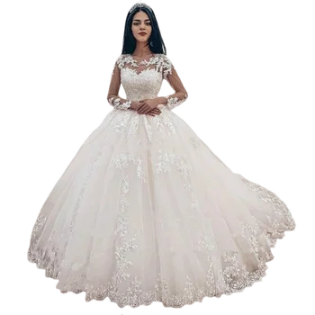 Классическое бальное платье с длинными рукавами, свадебные платья Vestido De Noiva, кружевные аппликации, Придворный шлейф, Официальные Свадебные платья Невесты