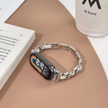 Кожаный ремешок Metel для Xiaomi Mi Band 8, браслет из нержавеющей стали, сменный браслет Correa для Xiaomi Band 8, аксессуары с NFC