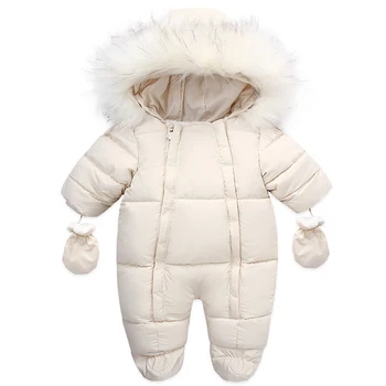 Комбинезон для новорожденных 0-24 месяцев, зимний хлопковый детский комбинезон с перчатками, утепленный зимний комбинезон для мальчиков и девочек, комплект одежды для девочек