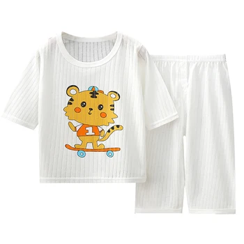 Комплект из 2 предметов, Летняя детская одежда для девочек и мальчиков, милые повседневные хлопковые топы с короткими рукавами + Свободные брюки, Детская одежда BC714